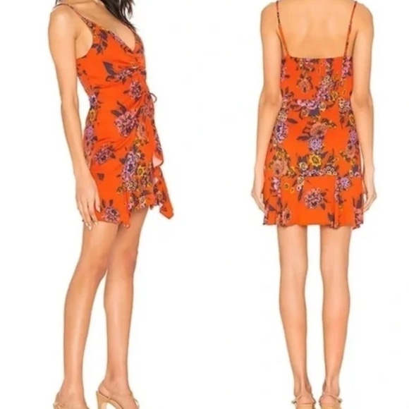FREE PEOPLE Happy Heart Orange Floral Mini Sleeveless Dress - Picture 3 of 3